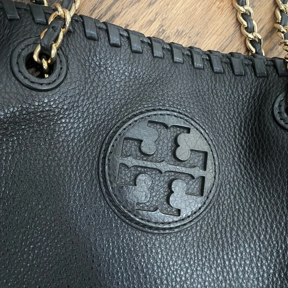Tory Burch Black Leather Chain Strap Tote